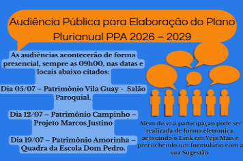 Audiência Pública para Elaboração do Plano Plurianual PPA 2026 – 2029